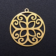 201 Stainless Steel Pendants, Ring with Flower, Golden, 21.5x20x1mm, Hole: 1.2mm(STAS-Q201-JN346-2)