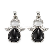 Synthetic Black Stone Pendants, with Platinum Tone Alloy Findings, Angel, 35x24.5x6mm, Hole: 6x5mm(G-H180-09P)