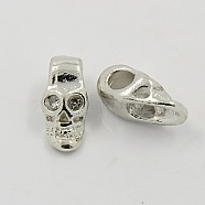 Alloy European Style Beads, for Halloween, with Rhinestone, Platinum Metal Color, Skull, Clear, 16x9.4x8.2mm, Hole: 4mm(X-MPDL-Q003-5)