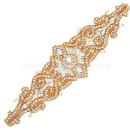 1Pc Rhinestone Iron On Ornament Accessories, Flower Wedding Belt Applique, Hotfix Rhinestone Patches for Women Bridal Dress, Crystal, 279x73x5mm(FIND-FG0003-05)
