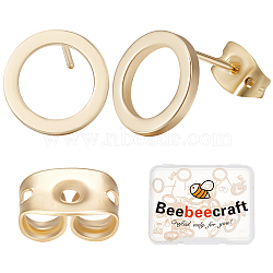 Beebeecraft 20Pcs Brass Ring Stud Earrings for Women with 20Pcs Friction Ear Nuts, Real 18K Gold Plated, 10mm, Pin: 0.7mm(KK-BBC0007-81)