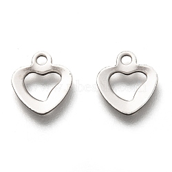 Non-Tarnish 201 Stainless Steel Charms, Hollow, Heart, Stainless Steel Color, 10x9x0.8mm, Hole: 1.2mm(STAS-B001-23P)