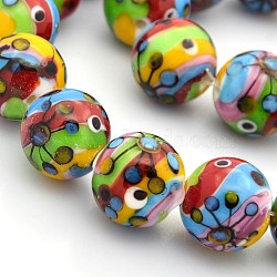 Multi-Color Handmade Lampwork Round Beads, Colorful, 16mm, Hole: 1.2~1.6mm(X-LAMP-O008-03)