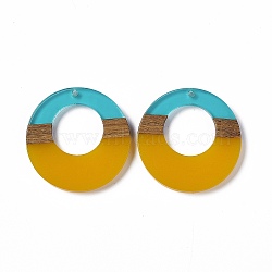 Transparent Resin & Walnut Wood Pendants, Ring Charms, Gold, 38x3.5mm, Hole: 2mm(RESI-M027-03J)