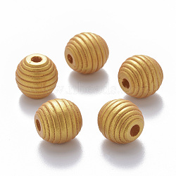 Painted Natural Wood Beehive European Beads, Large Hole Beads, Round, Gold, 18x17mm, Hole: 4.5mm(WOOD-Q040-019A-B01)