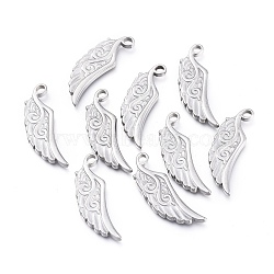 Tarnish Resistant 304 Stainless Steel Pendants, Wing, Stainless Steel Color, 25x8.5x1.7mm, Hole: 1.8mm(STAS-K207-38P)