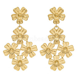 304 Stainless Steel Flower Theme Stud Earrings For Women, Real 18K Gold Plated, 61x32mm(EJEW-B110-04G-04)