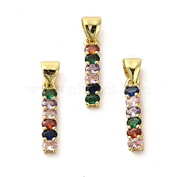 Rack Plating Real 18K Gold Plated Brass Pendants, with Cubic Zirconia, Long-Lasting Plated, Lead Free & Cadmium Free, Rectangle, Colorful, 15.5x3x2.5mm, Hole: 5x3.5mm(KK-B077-06G)