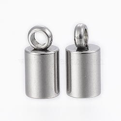 Tarnish Resistant 201 Stainless Steel Cord Ends, End Caps, Column, Stainless Steel Color, 8x4mm, Hole: 1.5mm, Inner Diameter: 3mm(STAS-H410-20P-I)