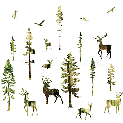 PVC Wall Stickers, Wall Decoration, Tyndall Effect Forest Silhouette Deer & Tree, Plant & Animal Pattern, 290x900mm, 2pcs/set(DIY-WH0228-454)