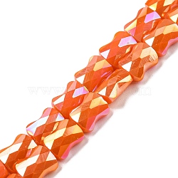AB Color Plated Glass Beads Strands, Faceted Bamboo Stick, Tomato, 8x6x4~4.5mm, Hole: 1.2mm, about 70pcs/strand, 21.57''(54.8cm)(EGLA-P051-06B-B05)