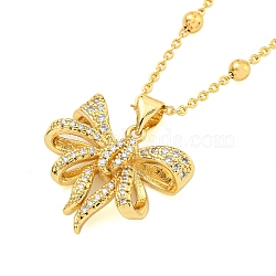 Brass Micro Pave Clear Cubic Zirconia Pendant Necklaces, Bowknot, Real 18K Gold Plated, 17.09 inch(434mm), Bowknot: 18x20mm(NJEW-M220-04D-G)