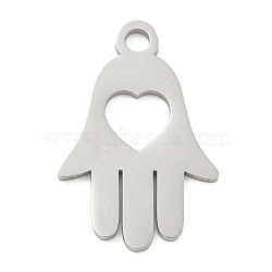 Non-Tarnish 304 Stainless Steel Pendants, Laser Cut, Hamsa Hand with Heart Charm, Stainless Steel Color, 25x16.5x1mm, Hole: 3mm(STAS-B056-16P)