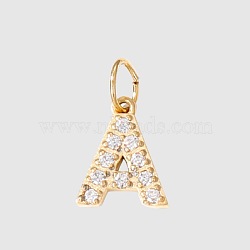 Stainless Steel Cubic Zirconia Pendants with Jump Rings, Real 14K Gold Plated, Long-Lasting Plated, Letter A, 8mm(FIND-PW0024-08A)