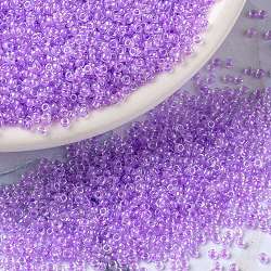 MIYUKI Round Rocailles Beads, Japanese Seed Beads, (RR222) Orchid Lined Crystal, 15/0, 1.5mm, Hole: 0.7mm, about 27777pcs/50g(SEED-X0056-RR0222)
