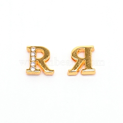 Alloy Slide Charms, with Crystal Rhinestone and Initial Letter A~Z, Letter.R, R: 11.5x11.5x4mm, Hole: 1.5x8mm(PALLOY-TAC0012-21R)