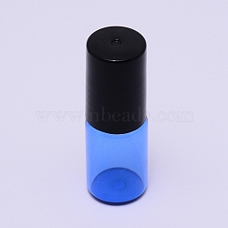 Glass Roller Bottles, with ABS Screw Lid and Stainless Steel Roller Balls, Refillable Bottles, Column, Blue, 16x46mm, Hole: 7mm, Capacity: 3ml(X-MRMJ-WH0066-03)