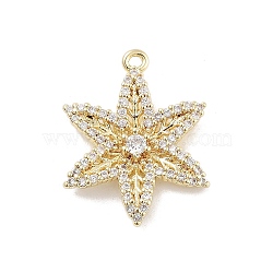 Brass Pave Clear Cubic Zirconia Pendants, Flower, Long-Lasting Plated, Real 14K Gold Plated, 22x17.5x3.5mm, Hole: 1.2mm(KK-Z061-09G-02)