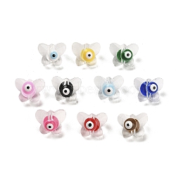 Transparent Glass Enamel Beads, Butterfly with Evil Eye, Mixed Color, 8x10x6.5~7mm, Hole: 1mm(GLAA-C029-01A)