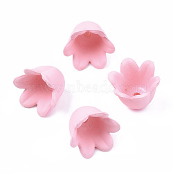 Rubberized Style Opaque Acrylic Bead Caps, 6-Petal, Flower, Pink, 11.5x10.5x8.7mm, Hole: 1.3mm(ACRP-T010-01C)