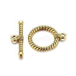 ibetan Style Alloy Toggle Clasps, Cadmium Free & Nickel Free & Lead Free, Antique Golden, 22.5x18mm, Hole: 2mm(GLF1298Y-NF)