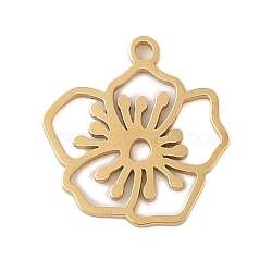 304 Stainless Steel Pendants, Laser Cut, Hollow Birth Flower Charm, Real 18K Gold Plated, December Hawthorn Blossom, 13.5x13x1mm, Hole: 1.2mm(STAS-S139-06G-12)