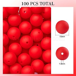 100Pcs Silicone Beads Round Rubber Bead 15MM Loose Spacer Beads for DIY Supplies Jewelry Keychain Making, Red, 15mm(JX470A)