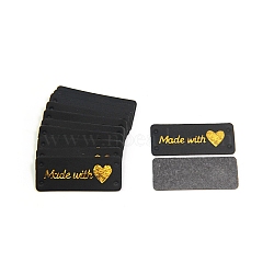 Valentine's Day PU Leather Labels, Handmade Embossed Tag, with Holes, for DIY Jeans, Bags, Shoes, Hat Accessories, Rectangle with Word Made with Love, Black, 50x20mm(PW-WG14950-06)