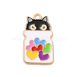 Alloy Enamel Pendants, Light Gold, Bottle with Cat Charm, Colorful, 24x14x1.5mm, Hole: 2mm(ENAM-A143-08KCG-01)