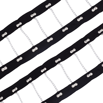 2 Yards Steel Riveted Hook & Eye Tape with Iron Chain, Steam Punk Style Costume Edge Trimming, Black, 9x0.25cm