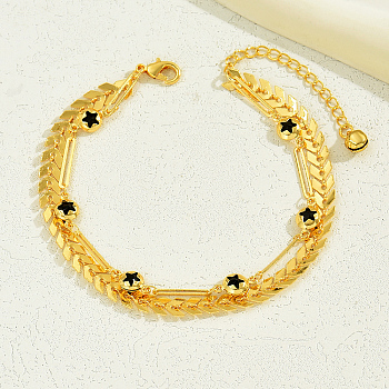 Beach Style Brass Cobs Chain Anklets, Double Layer Anklet, Real 18K Gold Plated