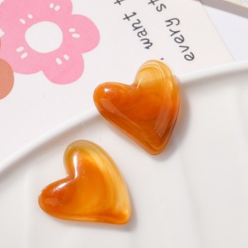 Opaque Resin Cabochons, Imitation Agate, Heart, Chocolate, 21x20mm