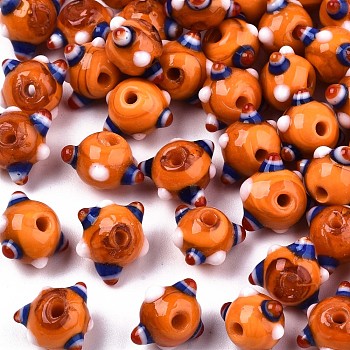 Handmade Bumpy Lampwork Beads, Orange, 10~11x11~12x7~8mm, Hole: 1.4~1.6mm