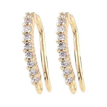 Brass Micro Pave Cubic Zirconia Earring Hooks, Fishhook, Golden, 14x9x2mm, Hole: 1mm