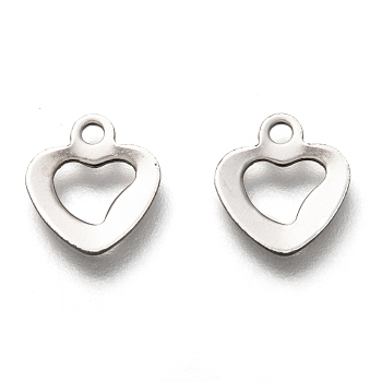 201 Stainless Steel Charms, Hollow, Heart, Stainless Steel Color, 10x9x0.8mm, Hole: 1.2mm