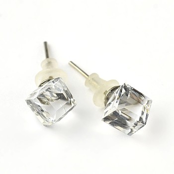 Shiny Glass Rhinestone Stud Earrings, with Platinum Brass Ear Stud Components, Crystal, 9x7mm, Pin: 0.7mm