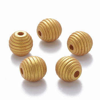 Painted Natural Wood Beehive European Beads, Large Hole Beads, Round, Gold, 18x17mm, Hole: 4.5mm