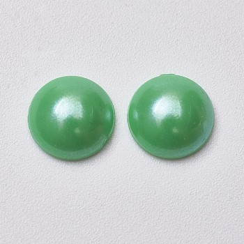 Acrylic Cabochons, Imitated Pearl, Flat Round, Green, 8x3mm
