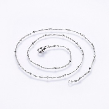 304 Stainless Steel Curb Chain Necklaces, Twisted Chains, with Beads & Lobster Claw Clasps, Stainless Steel Color, 17.7 inch(45cm), 1.4~2x2mm