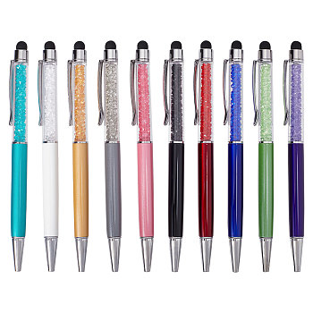 10Pcs 10 Colors Silicone & Plastic Touch Screen Pen, Aluminum Ball Pen, with Transparent Resin Diamond Shape Beads, Mixed Color, 146x13x10mm, 1pc/color