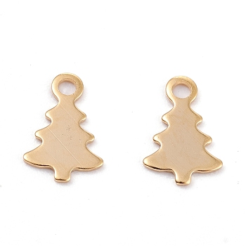 Christmas 201 Stainless Steel Charms, Laser Cut, Christmas Tree, Real 18k Gold Plated, 12x8.5x0.5mm, Hole: 1.4mm