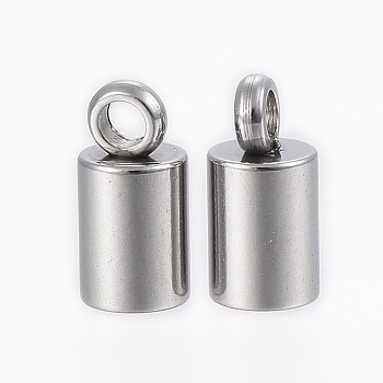 201 Stainless Steel Cord Ends, End Caps, Column, Stainless Steel Color, 8x4mm, Hole: 1.5mm, Inner Diameter: 3mm