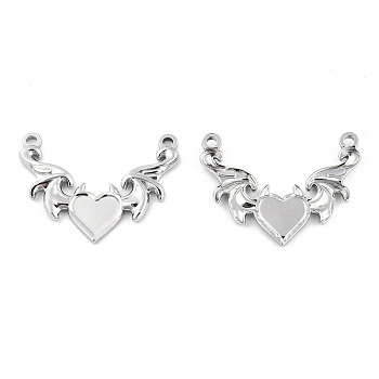 201 Stainless Steel Pendants, Evil Heart with Wing Charm, Stainless Steel Color, 23.5x30x2.5mm, Hole: 1.8mm
