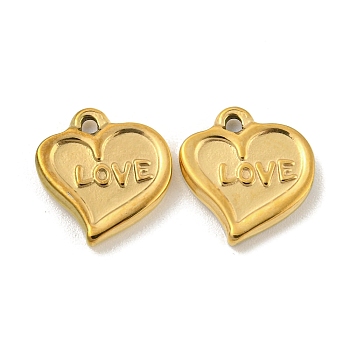 Valentine's Day 304 Stainless Steel Charms, Heart with Word Love Charm, Real 14K Gold Plated, 12x11.5x2mm, Hole: 1.4mm