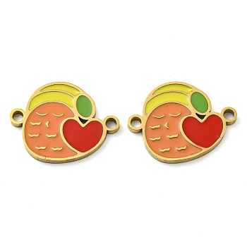 316 Surgical Stainless Steel Enamel Connector Charms, Bird Links with Heart, Orange, 11x14x1mm, Hole: 1.3mm