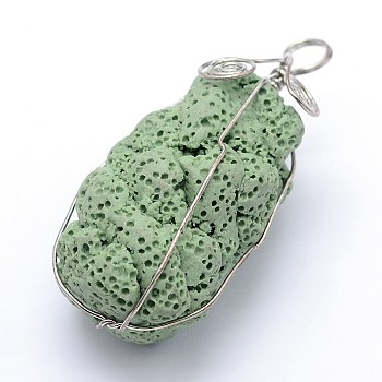 Irregular Synthetic Lava Rock Big Pendants, with Platinum Plated Brass Findings, Dyed, DarkSlate Blue, 61x26x27mm, Hole: 6.5mm