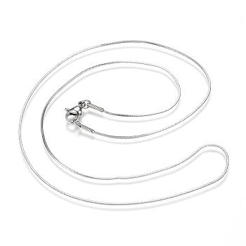 304 Stainless Steel Snake Chain Necklaces, with Lobster Claw Clasps, Stainless Steel Color, 19.9 inch(50.5cm), 0.9mm