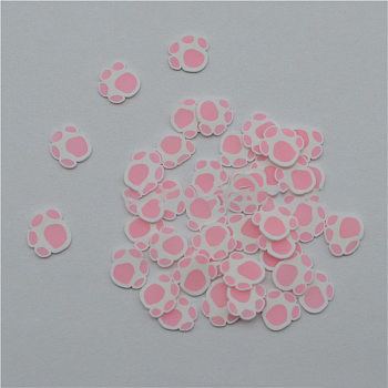 Handmade Polymer Clay Cabochons, Dog Paw, Pink, 5~6.5x5~6.5x6mm