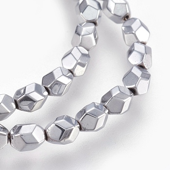 Electroplated Non-magnetic Synthetic Hematite Bead Strand, Oval, Faceted, Platinum Plated, 5x4x4mm, Hole: 0.7mm, about 80pcs/strand, 15.7 inch(40cm)