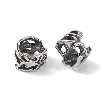 316 Surgical Stainless Steel  European Beads, Large Hole Beads, Hollow Column, Antique Silver, 7x5.5mm, Hole: 5mm